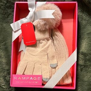 Rampage Beige Hat and Glove Set with Pom